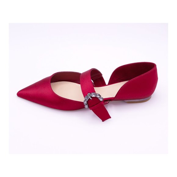 SOLD! ZARA Red Pointed Toe Rhinestone Buckle Satin Ballet Flats NEW - Picture 4 of 10
